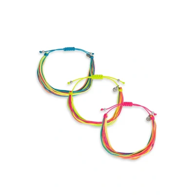 Imagen de SINGULARU Pack 3 Pulseras Neon Rainbow Fruits. Acero con Motivo Hilos de Colores. Cierre Ajustable Nudo Corredizo. Joyas para Mujer