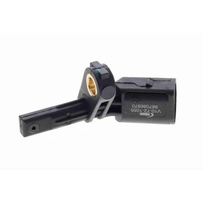 Imagen de VEMO Original Quality V10 72 1055 Sensor de ABS Eje delantero, izquierda sin cable para vehículos con Hall, activo 2 12 negro en forma d