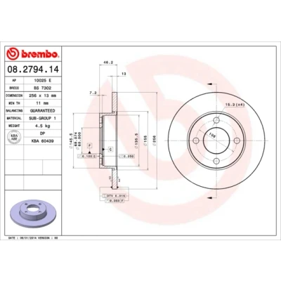 Imagen de BREMBO 08.2794.14 Disco de freno 256 13 4 macizo AUDI: 90 B3, 100 C3 Berlina, 80 B3