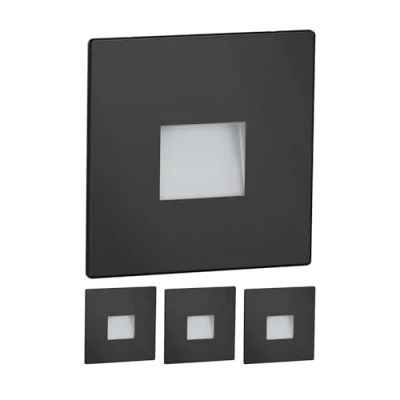 Imagen de ledscom.de 4 LED luz de escalera/luz pared empotrada FOW para interior y exterior, downlight, angular, negro, 85 x 85mm, blanco cálido