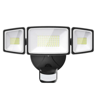 Imagen de Onforu 55W Foco de Seguridad con Sensor Movimiento, 3 Cabezas 5000 LM Exterior LED, IP65 Impermeable Proyector LED Detector, 6500 K Blanco Frío para Jardín, Patio, Garaje, Entrada