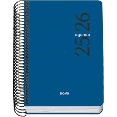 Imagen de Dohe Agenda Escolar 2025 2026 Día Página, Tamaño A6 (12x17 cm), Español e Inglés, Septiembre a Junio, Cierre de Espiral, Tapa Flexible ESENCIAL Azul