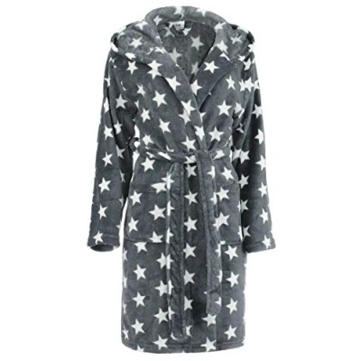 Imagen de Brandsseller Albornoz de Señora con Estrellas L/XL Acogedora bata Capucha Microfibra Gris/Blanco