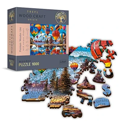 Imagen de Puzzle De Madera Globos Colores 1000 Elementos, Artesanía En Madera, Formas Irregulares, 100 Figuras Monumentos Y Símbolos Estadounidenses, Rompecabezas Moderno Premium, DIY