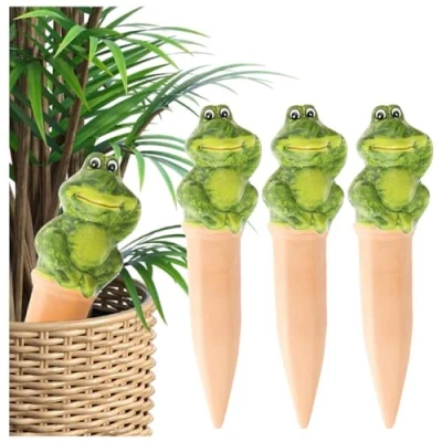 Imagen de com four® 3X Riego automático para Plantas Dispensador de Agua Conos Arcilla regar Flores (03 Piezas Ranas)