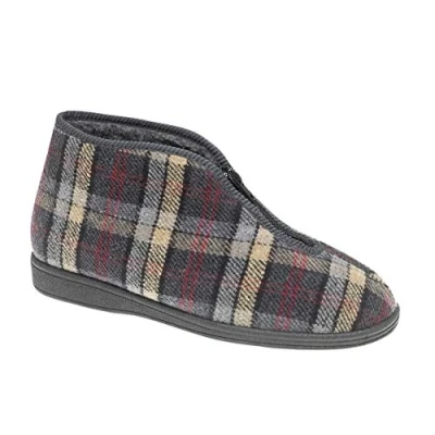 Imagen de Sleepers JED II Hombres Con Cremallera Comprobar Gris De Zapatillas Térmicas Bootee UK 8