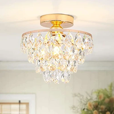 Imagen de Mini Lámpara De Techo Cristal Pequeña, Moderna Para Pasillo, Accesorios Iluminación Techo, Araña Salón (Oro)