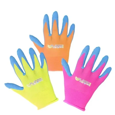 Imagen de FUZZIO 3 pares (3 colores) guantes de trabajo para niños, látex, protección, jardinería, talla 2 (2 años)
