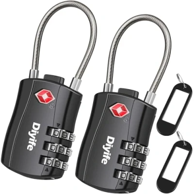 Imagen de Candados de Equipaje, [VersióN Nueva] Diyife 2 X TSA Candado Seguridad 3 DíGitos, CombinacióN para Maletas Viaje Mochila Equipaje(Negro)