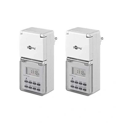 Imagen de Goobay 55545 2X Temporizador Digital / IP44 Programable/Interior y Exterior/Pantalla LCD/Fácil de Usar 10C 40C/Batería Respaldo para 4 días/Blanco