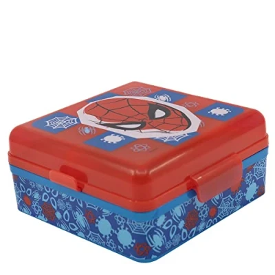 Imagen de Fiambrera infantil cuadrada para almuerzo con 3 compartimentos de Spider man