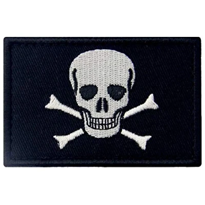 Imagen de Bandera pirata de Jolly Roger Broche Bordado Gancho y Parche bucle cierre