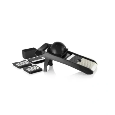 Imagen de Qdesign Mandolina multifunción de 3 cuchillas acero inoxidable Cortador verduras cocina para cortar, picar y rallar Apto lavavajillas Negro/Plata