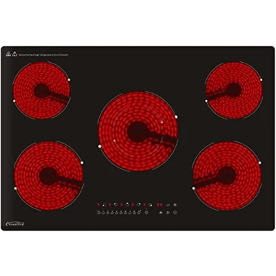 Imagen de Placas de vitrocerámica eléctricas 77 cm, cocción 5 fuegos, con control táctil vidrio negro temporizador y función bloqueo, 230 V, 8200 W