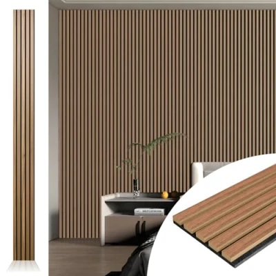 Imagen de Art3d 4 pack 272 x 20 cm Panel acústico de lamas para paredes y techos 3D nervado con acabado madera Nogal