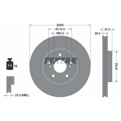 Imagen de TEXTAR 92125000 Disco de freno 300 25 05/09 114,3 ventilación interna sin perno sujeción rueda, buje rueda HONDA: CIVIC 7 Hatchback
