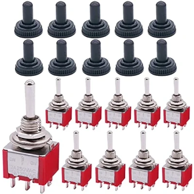 Imagen de mxuteuk 10 piezas Mini interruptor de palanca DPDT 3 posiciones 6 pines ON/OFF/ON AC 125V 5A con tapa impermeable MTS 203