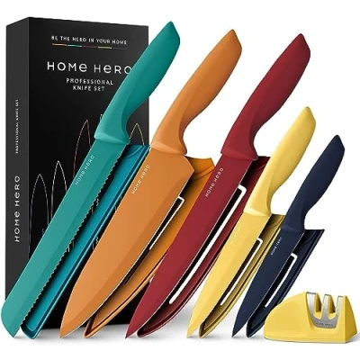 Imagen de Home Hero Cuchillos de Cocina Inox Profesional (5 piezas con Vaina Multicolor)