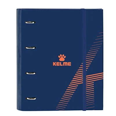 Imagen de Safta KELME Carpeta 4 Anillas de 35 cm con 100 Hojas A4, Ideal para Niños Diferentes Edades, Cómoda y Versátil, Calidad Resistencia, 27x3.5x32 cm, Color Azul marino naranja