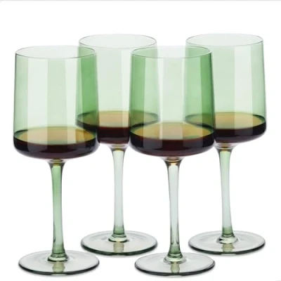 Imagen de Navaris Copas de Vino cuadradas Set 4X Copa Cristal Blanco y Tinto Juego Verde