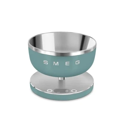 Imagen de Smeg, Báscula de cocina digital KSC01EGMWW, cuenco acero inoxidable extraíble, cuatro unidades medida g/ml y lb.oz/fl.oz, con función tara, carga máxima 5 kg, verde