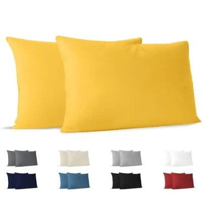 Imagen de Dreamzie Funda Almohada 50x80 (Juego de 2) Amarillo para Las Almohadas 50 x 80 cm 100% Algodon Jersey Cojin Cama Protector