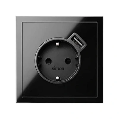 Imagen de Simon Tapa para base de enchufe Schuko con cargador USB integrado, serie 100, 2,5 x 7,5 centímetros, color negro (referencia: 10000049 138)