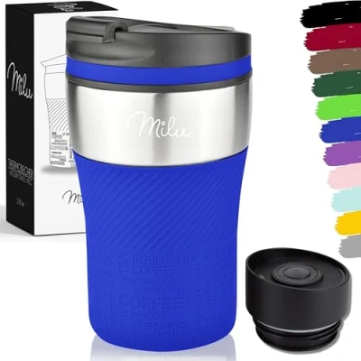 Imagen de Milu Termo Taza 210ml Vaso Termico de Viaje Café para Llevar Acero Inoxidable Beber con Aislamiento Doble Pared (Azul, 210ml)