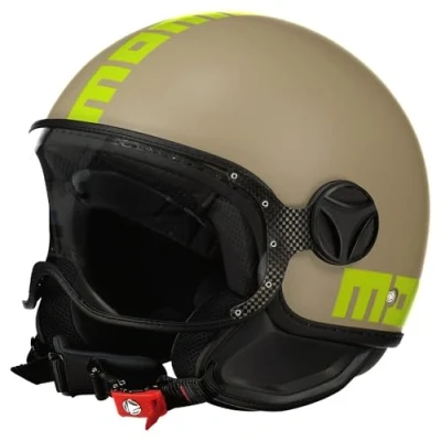 Imagen de MOMODESIGN FGTR Classic E2206 Casco Jet Abierto para Moto y Scooter, Hombre Mujer, Arena Mate/Lima, S