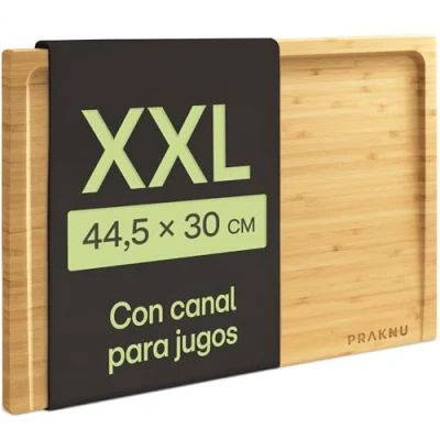 Imagen de Tabla de Cortar Madera Grande XXL Con Rampa Atrapalíquidos Bambú Maciza Utilizable por ambos Lados