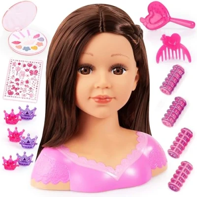 Imagen de Bayer Design 90088Ak, Charlene Super Model, Busto Muñeca Peinar y Maquillar Comassessorios, Marrón, 27Cm, Color Cabello Castaño