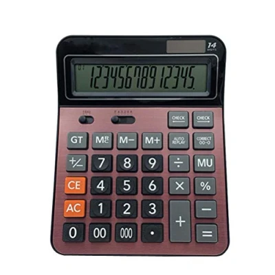 Imagen de Meichoon Grande Calculadora Sobremesa Bateria Solar Comercial Función Estándar Doble Potencia con Pantalla LCD 14 Dígitos Conveniente para Oficina y Hogar Rojo KA06
