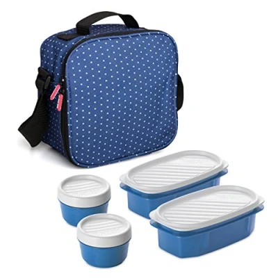 Imagen de TATAY Urban Food Dots Bolsa térmica Porta Alimentos con herméticos incluidos, Tela, Azul, 22.5 x 10 22 cm