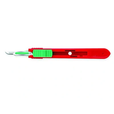 Imagen de Swann Morton Bisturí desechable, estéril, con hoja retráctil n.º 15 / Verde, en Acero Inoxidable, Caja de 25 unidades envasadas individualmente.