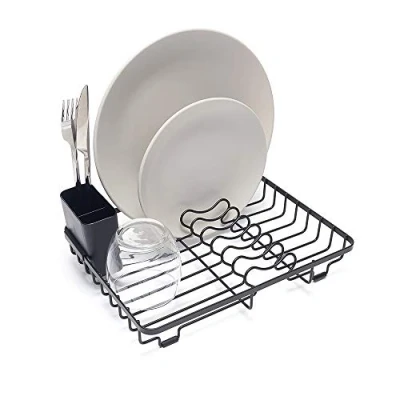 Imagen de simplywire Escurreplatos Compacto Bandeja de Secado Platos con Cesta Cubiertos Pequeño Negro