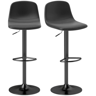 Imagen de HOMCOM Juego de 2 Taburetes Bar Altos Cocina Regulable en Altura 84 104 cm con Respaldo y Reposapiés Tapizado PU Giratorio 360 para Comedor Mostrador Negro