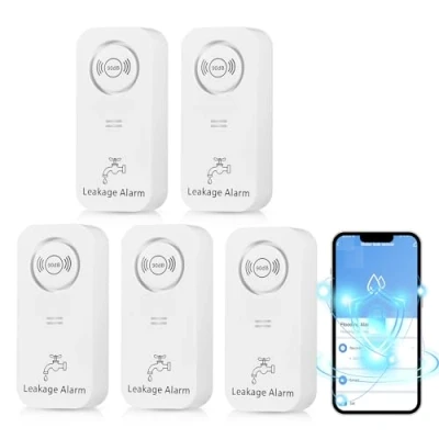 Imagen de Ensor de Agua 90 dB Alarma y por aplicación, inalámbrica, WiFi, para tuberías, Dormitorio, Cocina, baño
