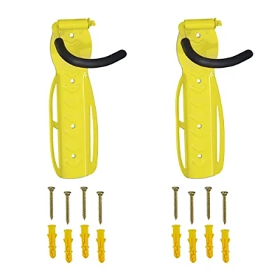 Imagen de Relaxdays Soportes Bicicleta Pared, Set de 2, Plegables, Ganchos Bici Garaje, hasta 25 Kg, Colgador Vertical, Amarillo, Hierro, 26 x 11,5 13,5 cm