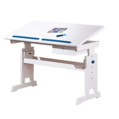 Imagen de Inter Link Escritorio regulable en altura infantil escolar Inclinable Soporte para libros Madera maciza lacada blanco Aplicaciones rosa y azul Baru
