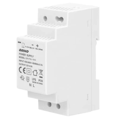 Imagen de ORNO PSU 1643 Fuente de Alimentación para Carril DIN 12VDC 2A 24W 2 Módulos Ancho