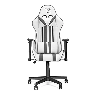 Imagen de Ranqer Felix Silla Gaming Reposabrazos Ajustables Respaldo y Cojín Ergonómica Robusta Estructura de Nylon Blanco Gris