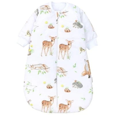 Imagen de TupTam Sacco nanna Baby materiali certificati OEKO TEX con maniche extra 2,5 TOG unisex, Animales del bosque Marrón Beige Zorro, 80 86
