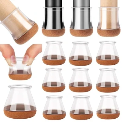 Imagen de Protectores de Pies Sillas ✮GARANTÍA por Vida✮ Tapas Silicona para Muebles, Mesas, Sillas, Escritorio, Sofás Fondo Fieltro Suave (Transparente 16 Piezas, Redondo S (14 20 mm))