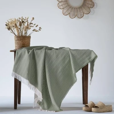 Imagen de VIALMAN Plaid Seul 10 Color Verde Colcha Multiusos 180 x 260 cm Sofa. Manta Foulard Cubre Cama Sofa