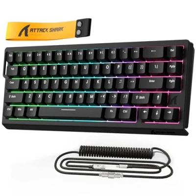 Imagen de MAMBASNAKE x Attack Shark X68HE Teclado mecánico con Interruptor magnético de gatillo rápido, accionamiento Ajustable 0,01 mm, para Juegos Cable en Espiral, 8000 Hz, SOCD,RGB(Negro)