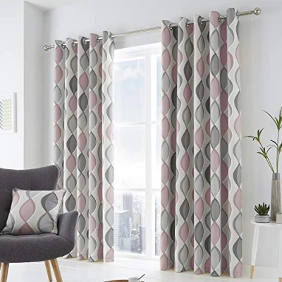 Imagen de Fusion Lennox Cortinas con Forro de Ojales 100% algodón, Gris/Rubor, 66 x 90 Pulgadas, 168 cm Ancho 229 Profundidad