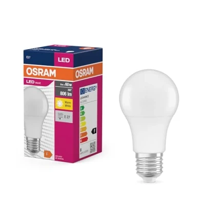 Imagen de OSRAM Valor de estrella LED Lámpara clásica A60 para enchufe E27, forma pera, FR, 806 lúmenes, blanco cálido (2700k), reemplazo bombillas 60 W convencionales, paquete 10