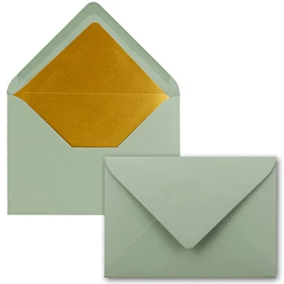 Imagen de FarbenFroh by GUSTAV NEUSER 50 sobres B6 con forro interior dorado, 12,5 x 17,6 cm, eucalipto, forrados papel metálico, adhesivo húmedo,