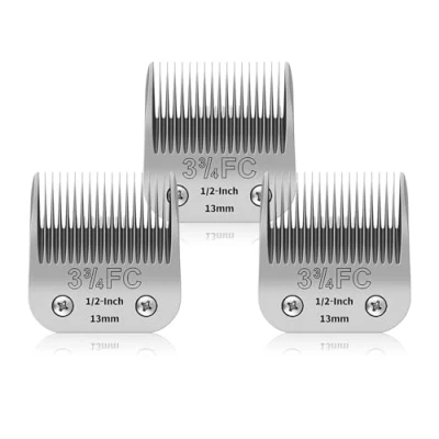 Imagen de Paquete de 3 cuchillas acero inoxidable extraíbles para aseo perros compañía 3/4FC, compatibles con Andis/Oster A5/Heiniger/moser, 3/4FC hoja 1/2 pulgada 13 mm longitud corte