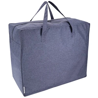 Imagen de Bigso Box of Sweden Bolsa de almacenaje tela grande para mantas, ropa cama, prendas invierno, etc. Práctico organizador armarios con asas reforzadas y cremallera azul